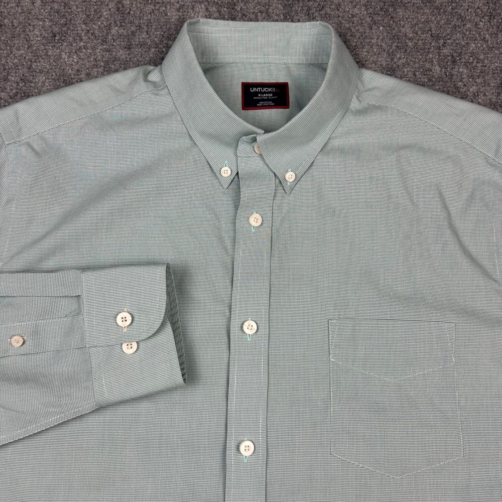 UNTUCKit Cadetto Button Down Shirt Mens XL Green Houndstooth Wrinkle Free Slim